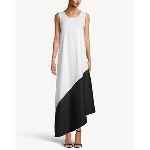 Chico's womens black white Sleeveless Colorblock Asymmetrical-Hem Maxi Dress S/4